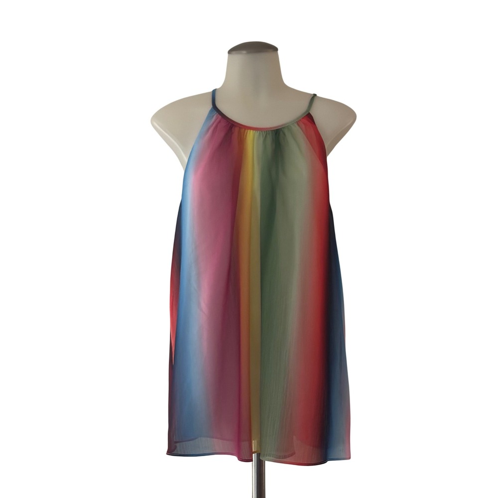 INC Halter Top Women XL Rainbow Ombre Chiffon Lined Sleeveless Good Preowned